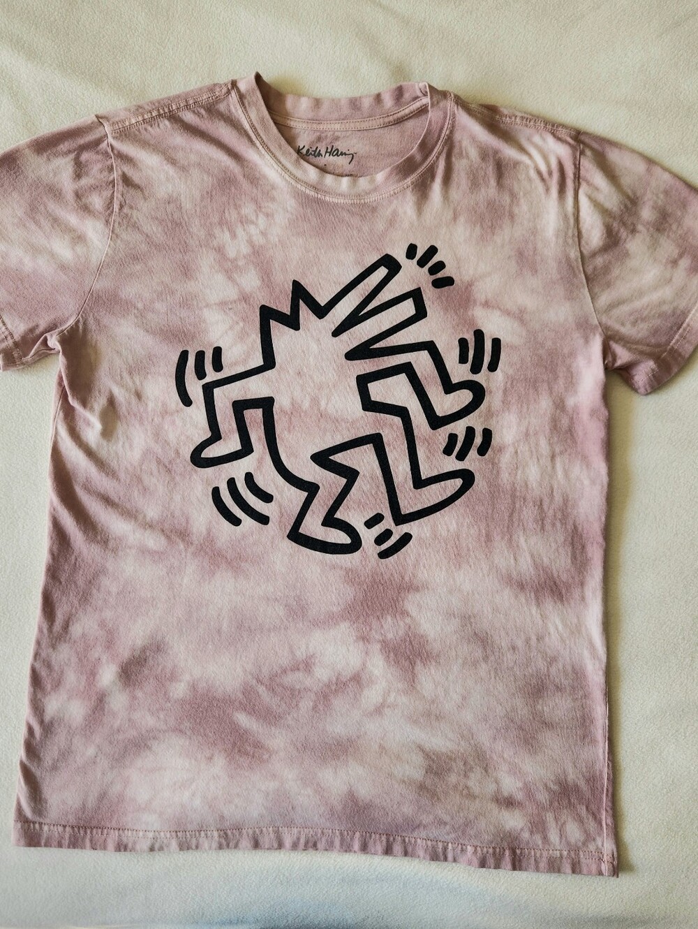Keith Haring Pale Pink Tie Dye Dancing Dog T Shirt Preowned Great Condition